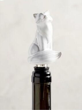 Pottery Barn Wine Stopper, White Ceramic Fox, New